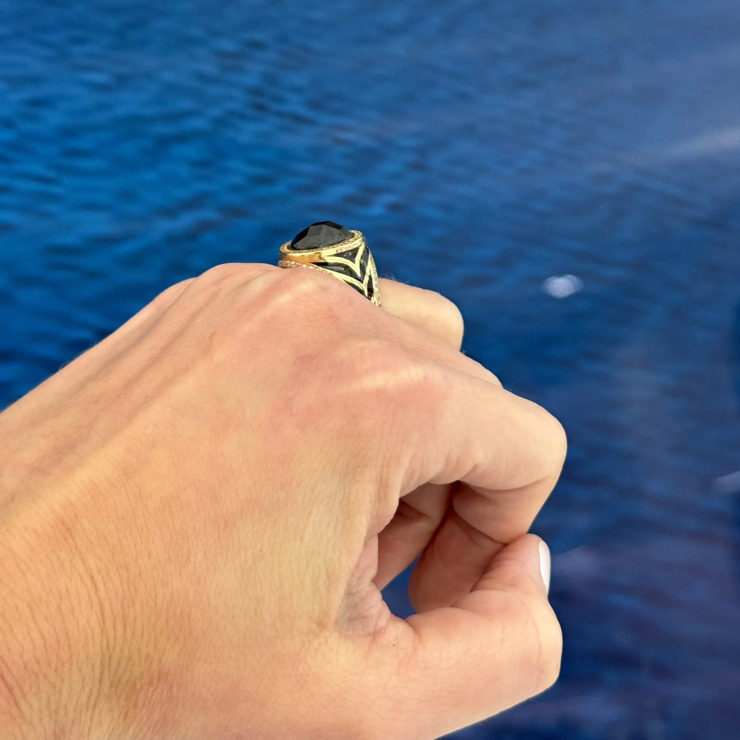 14K Black Stone Ring Miami Jewelry