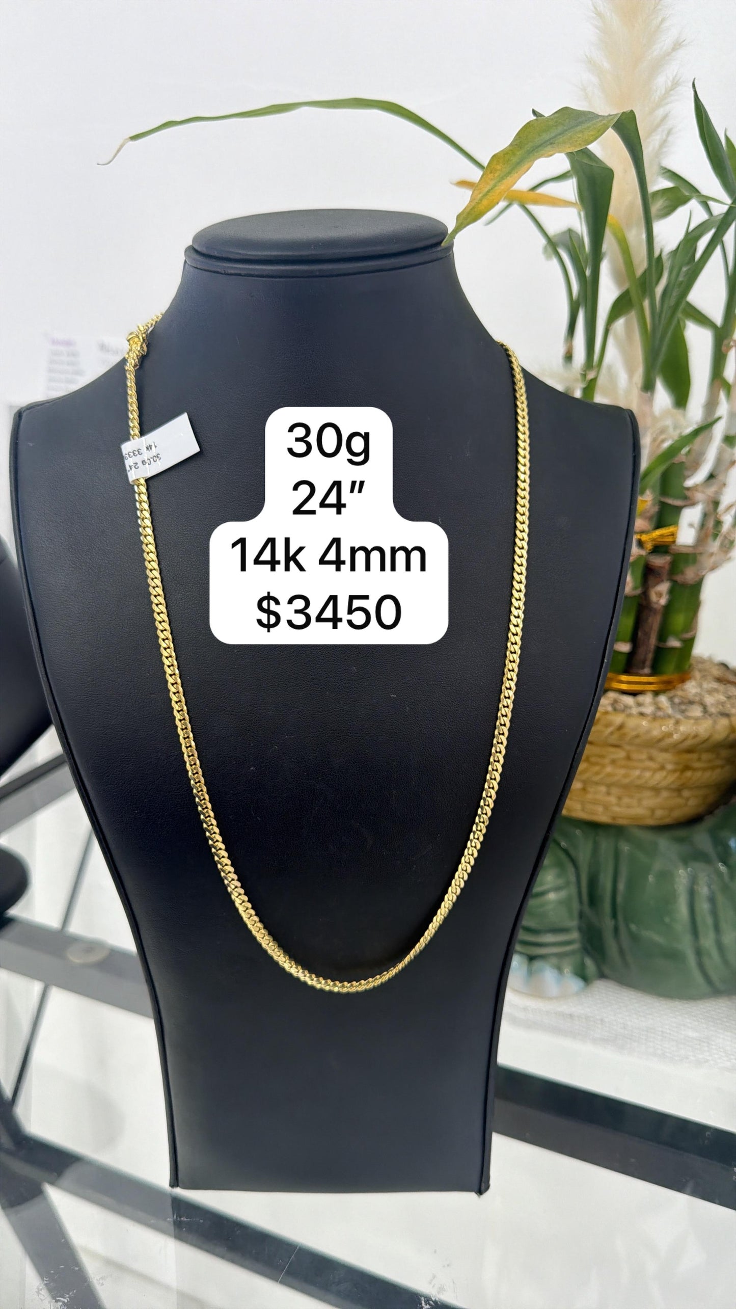 14K 4mm Cuban link chain