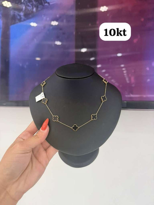 10K 7 Black Flower Necklace - Miami Jewelry