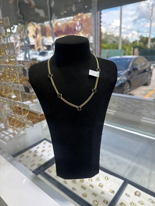 10K Black Flower Necklace - Miami Jewelry