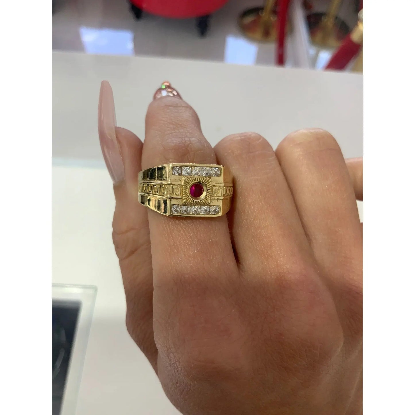 14K Red Stone Ring - Miami Jewelry