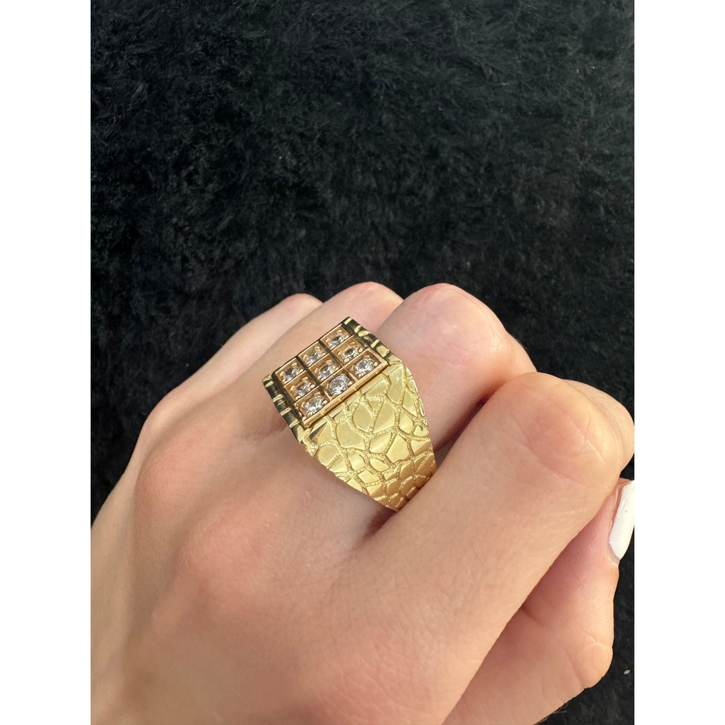 14K Square with rose gold detail Ring - Miami Jewelry