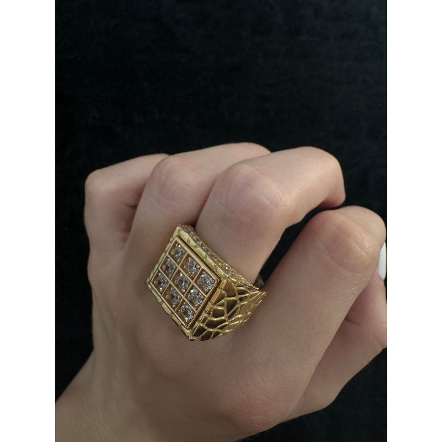 14K Square with rose gold detail Ring - Miami Jewelry