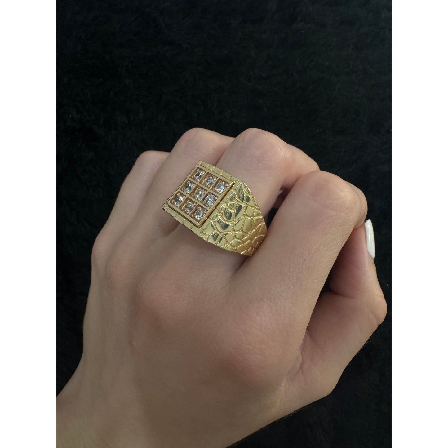 14K Square with rose gold detail Ring - Miami Jewelry