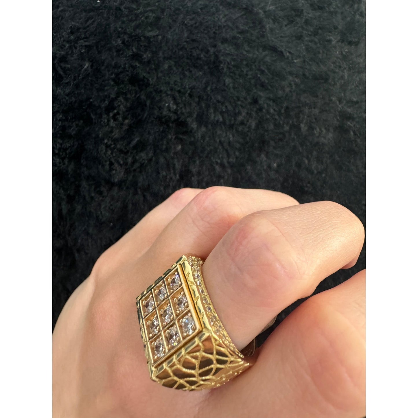 14K Square with rose gold detail Ring - Miami Jewelry