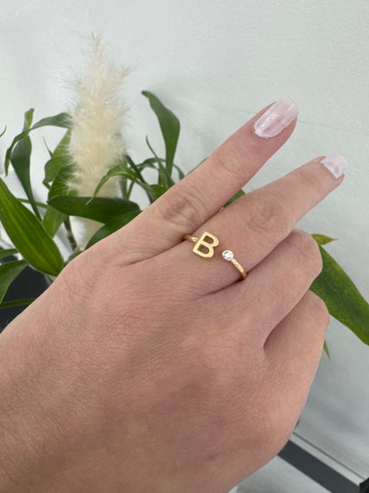 14K B Initial Ring