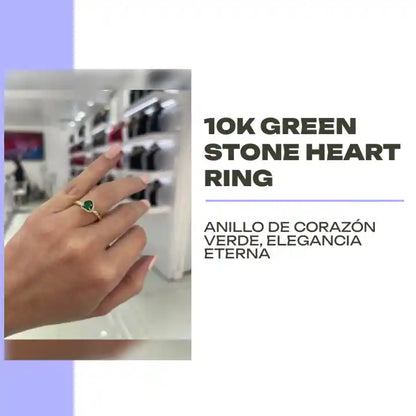 10K Green Stone Heart Ring by@Outfy