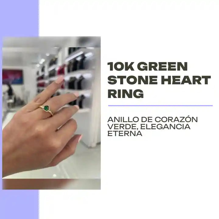 10K Green Stone Heart Ring by@Outfy